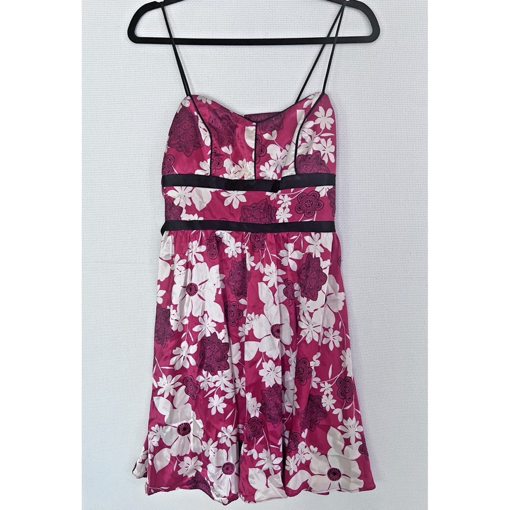 Windsor Satin Floral Dress‎ Red White Black Empire Waist Spaghetti Strap Medium